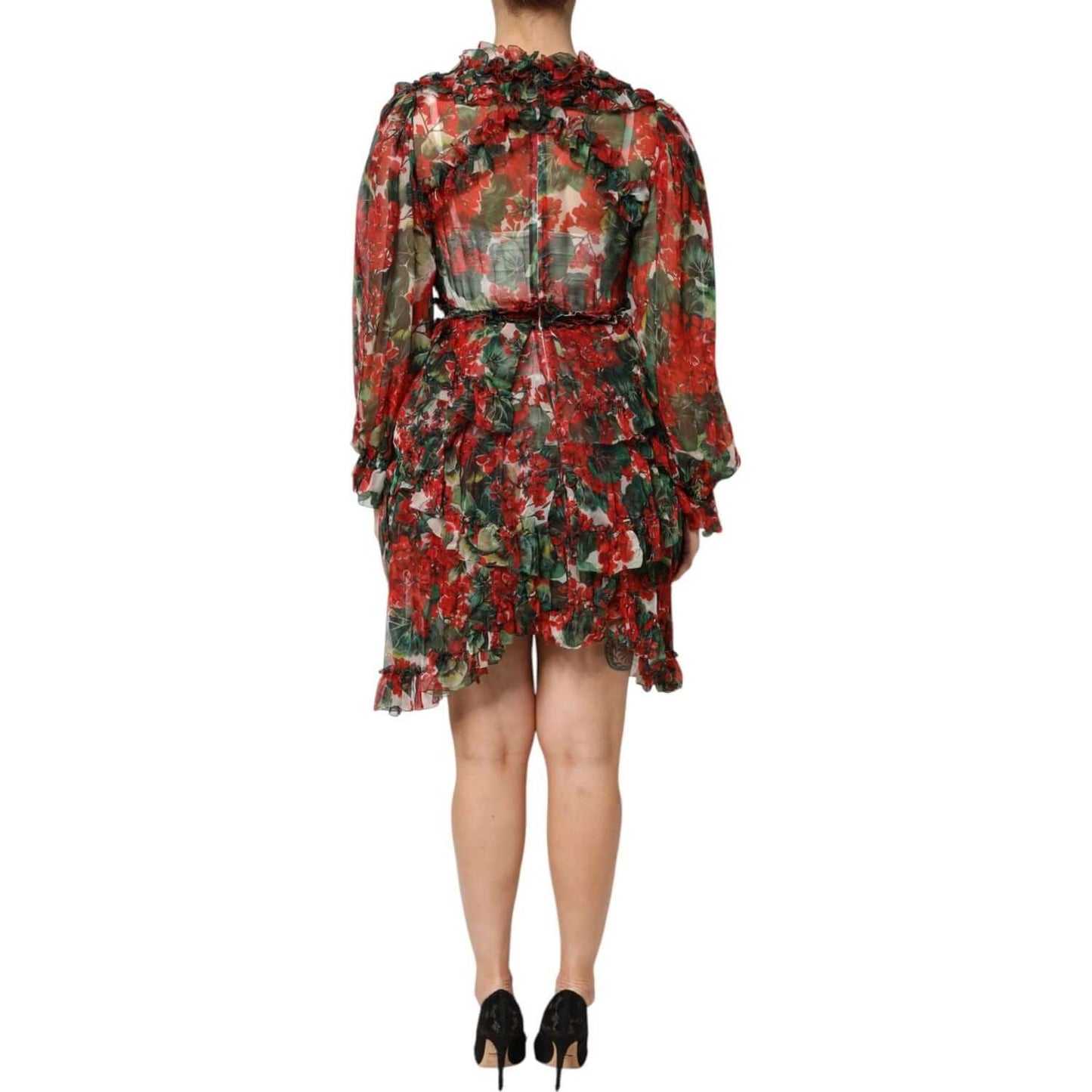 Dolce & Gabbana Multicolor Ruffle Floral Long Sleeves Dress DR81694-36