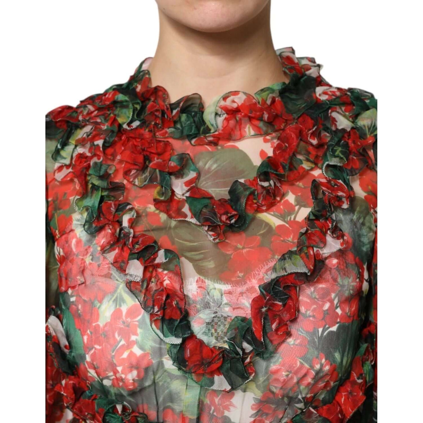 Dolce & Gabbana Multicolor Ruffle Floral Long Sleeves Dress DR81694-36