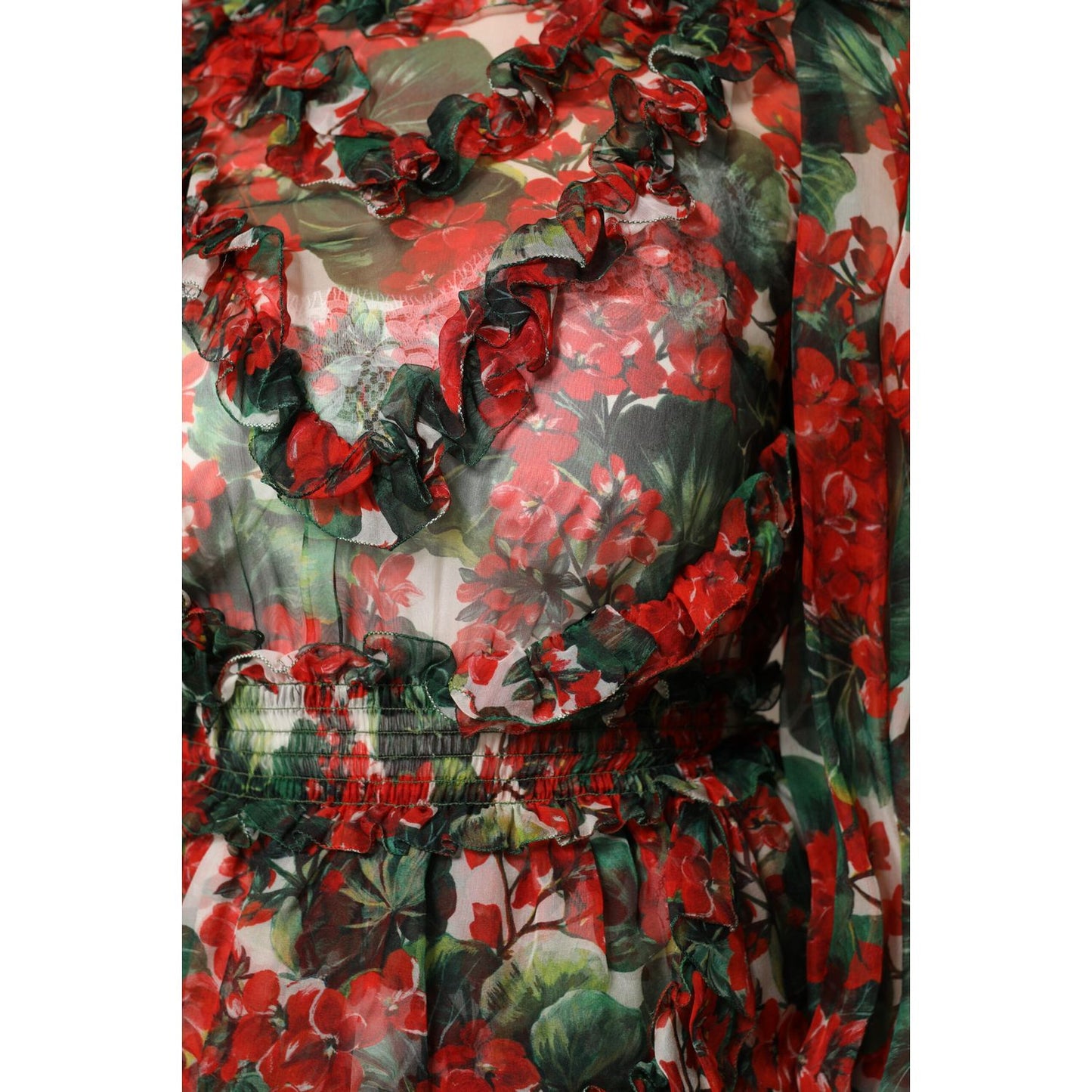 Dolce & Gabbana Multicolor Ruffle Floral Long Sleeves Dress