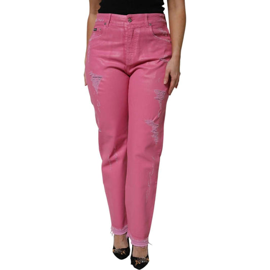 Dolce & Gabbana Pink Tattered Mid Waist Tapered Denim Jeans PAN76311-36