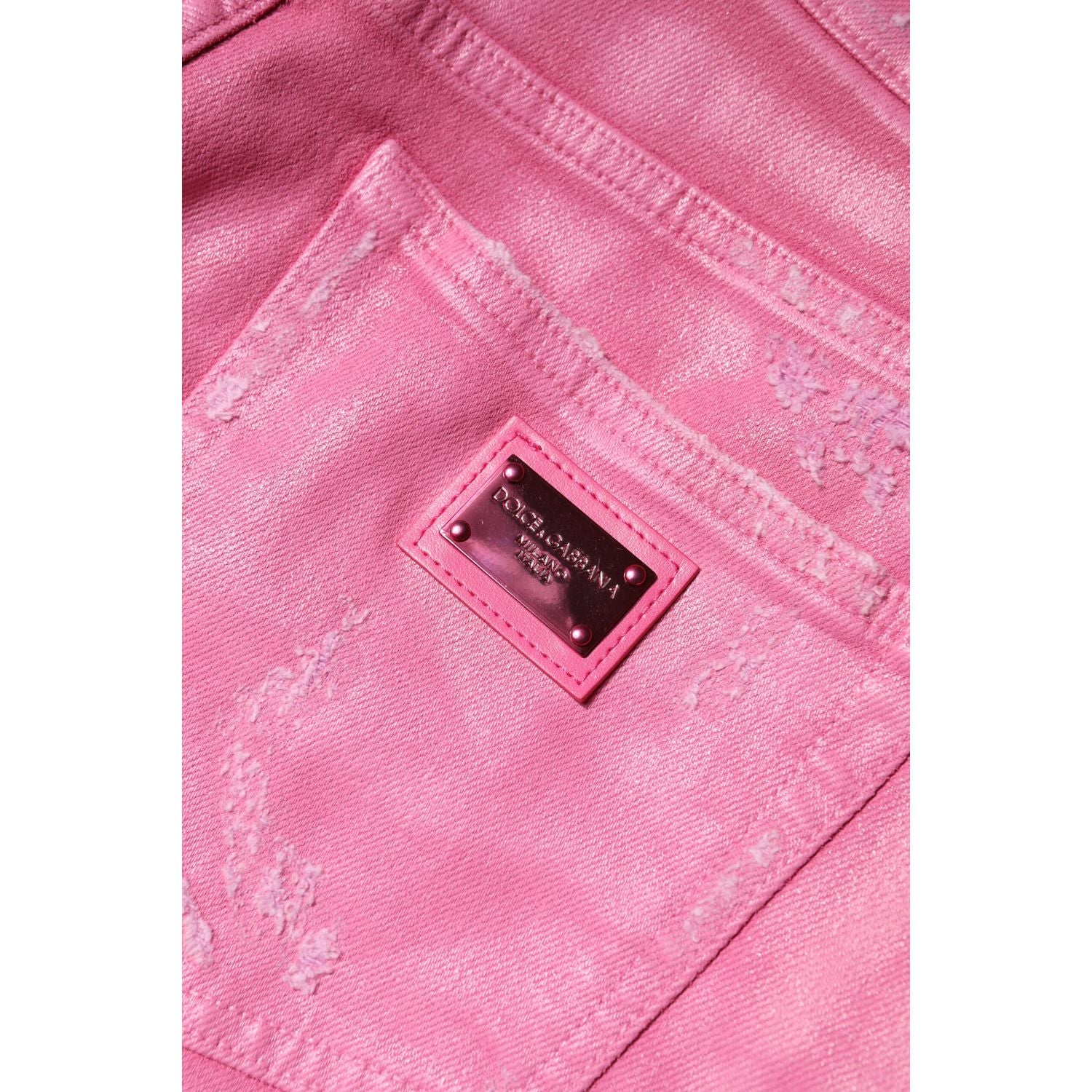 Dolce & Gabbana Pink Tattered Mid Waist Tapered Denim Jeans