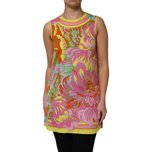 Dolce & Gabbana Multicolor Floral Round Neck Sleeveless Top