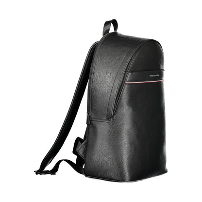 Tommy Hilfiger Black Polyester Men Backpack with adjustable straps and multiple compartments, featuring the iconic logo and sleek design.