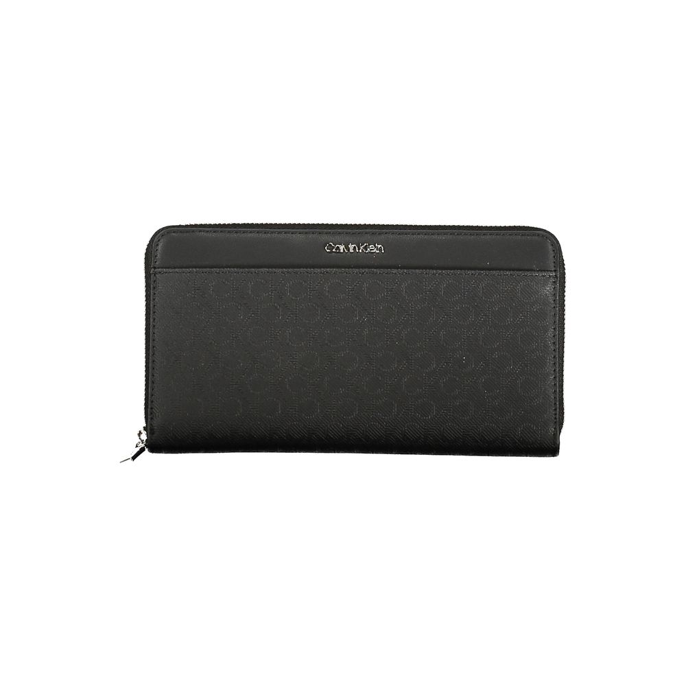 Calvin Klein Black Polyester Women Wallet featuring sleek design with RFID-blocking, dual compartments, and external pocket for organization.