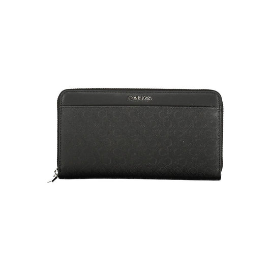 Calvin Klein Black Polyester Women Wallet featuring sleek design with RFID-blocking, dual compartments, and external pocket for organization.