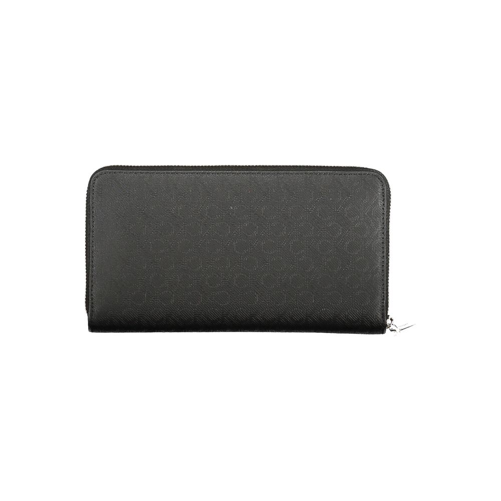 Calvin Klein Black Polyester Women Wallet with RFID-blocking, dual-compartment design, card spaces, and coin purse
