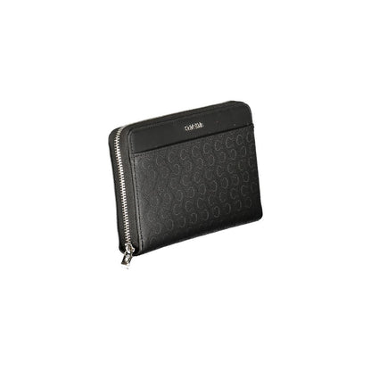 Calvin Klein Black Polyester Women Wallet with embossed logo, showcasing elegant design, RFID-blocking, and practical organization.