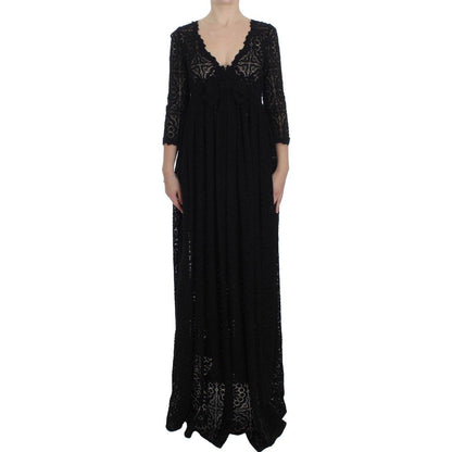 Dolce & Gabbana Black Ricamo Knitted Full Length Maxi Dress