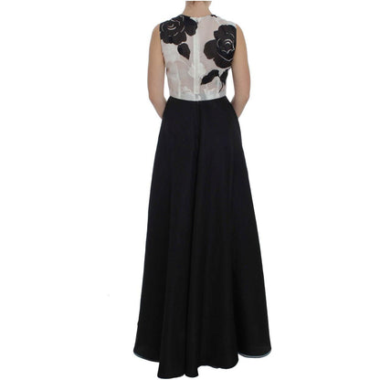 Dolce & Gabbana Black White Floral Silk Sheath Gown Dress