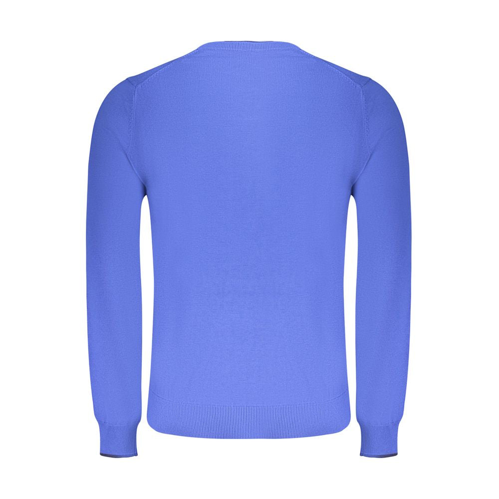 Back view of North Sails Blue Cotton Men Sweater showcasing long sleeves and premium cotton fabric.