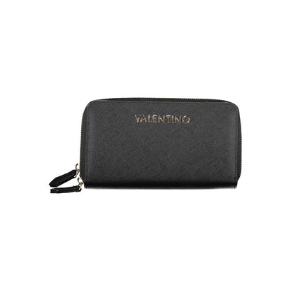 Mario Valentino Black Polyethylene Women Wallet with zip closure and gold logo detailing.