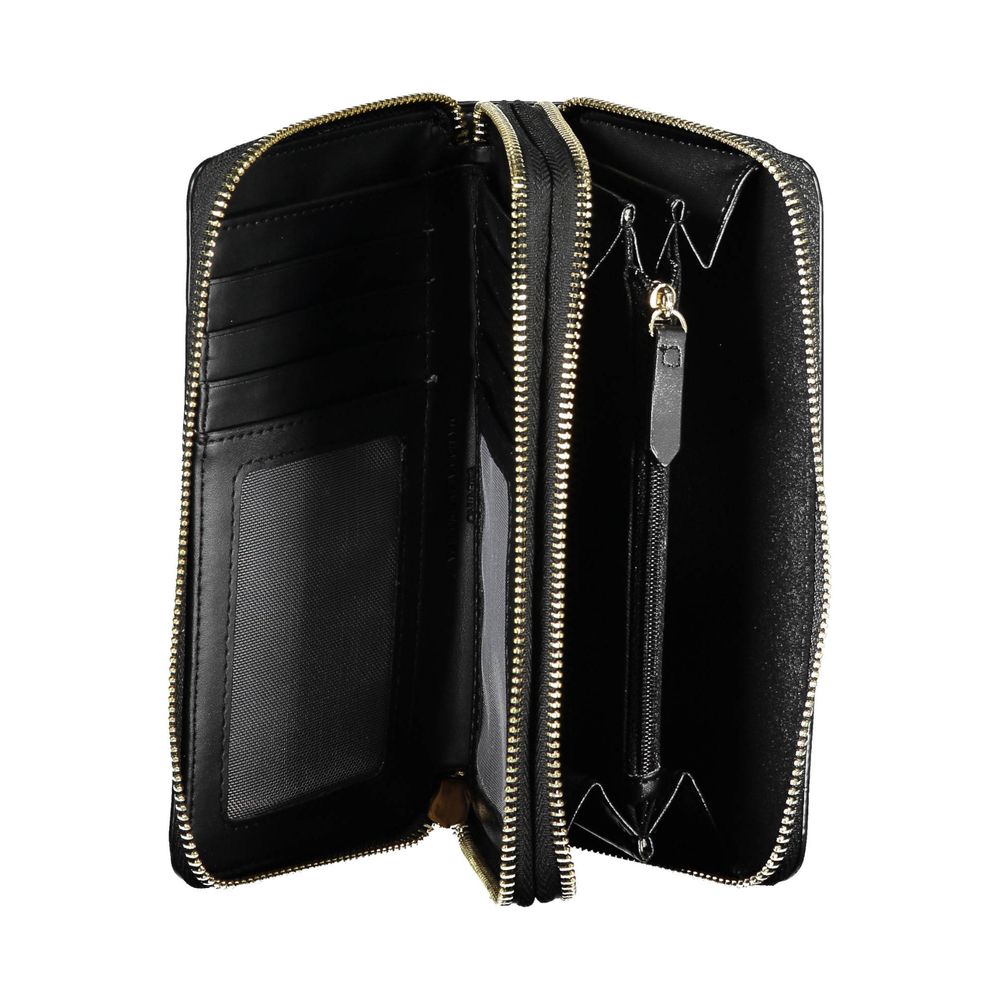 Interior view of Mario Valentino Black Polyethylene Women Wallet showcasing compartments, coin purse, and card slots.