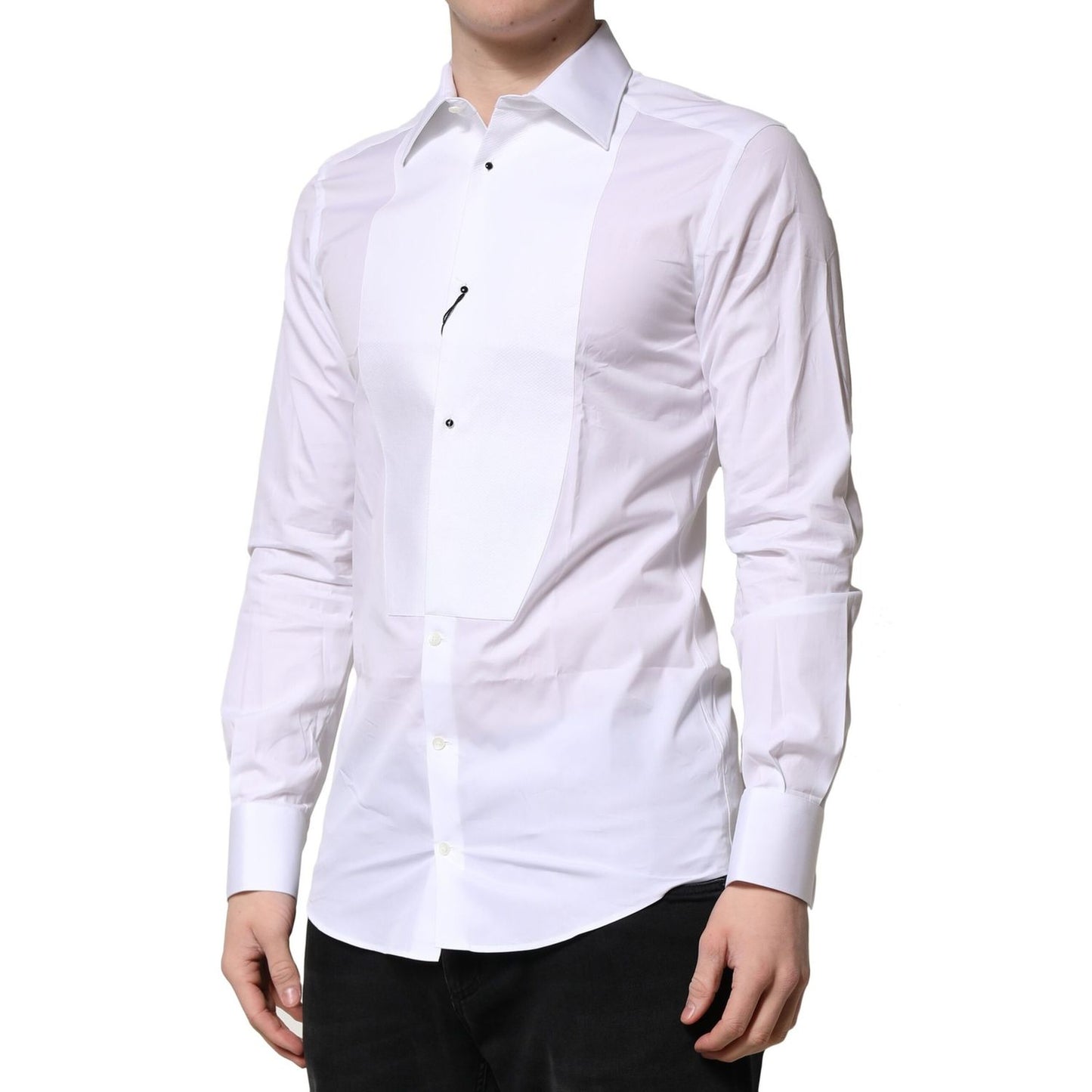 Dolce & Gabbana White GOLD Crown Cotton Dress Formal Shirt