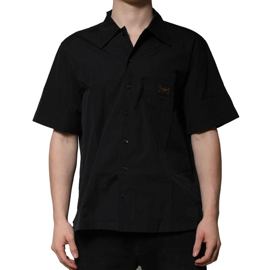 Dolce & Gabbana Black Cotton Short Sleeve Buttoned Casual Shirt