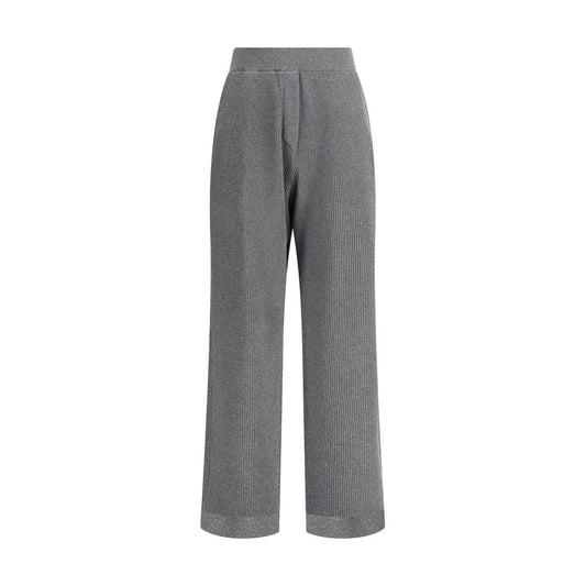 Brunello Cucinelli Gray Cotton Casual Pants with elastic waistband, ribbed design, and straight leg for a stylish silhouette.