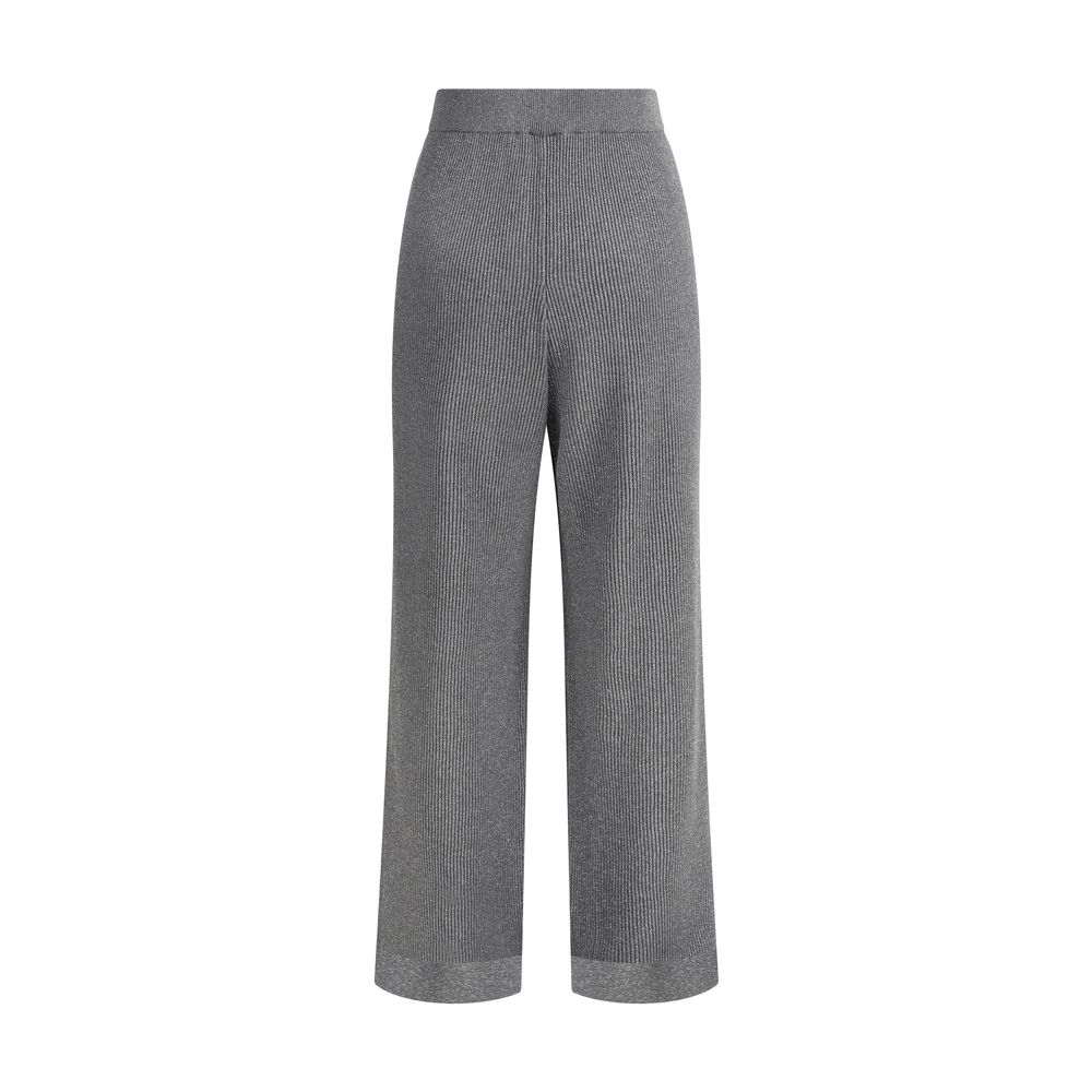 Brunello Cucinelli Gray Cotton Casual Pants with elasticized waistband and straight leg design, featuring side welt pockets.