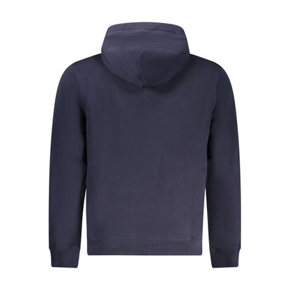 Back view of Napapijri Blue Cotton Men Sweater with hood, showcasing premium fabric and design.