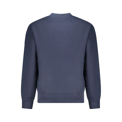 Back view of a Hugo Boss Blue Cotton Men Sweater, showcasing long sleeves and crew neck design. Made from premium organic cotton.