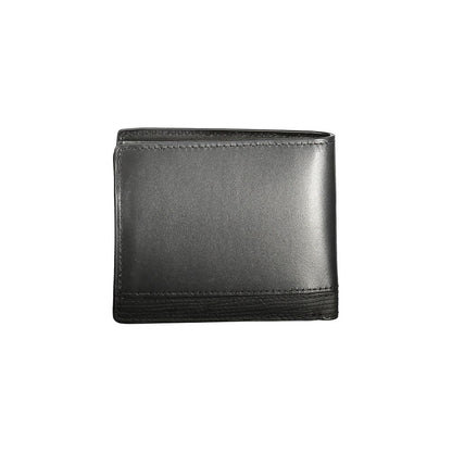 Tommy Hilfiger Black Leather Men Wallet with logo, two compartments, coin purse, card slots, stylish contrasting details