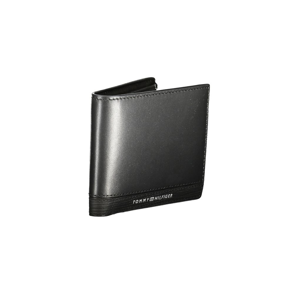 Tommy Hilfiger Black Leather Men Wallet with logo, showcasing style and functionality with compartments and card slots