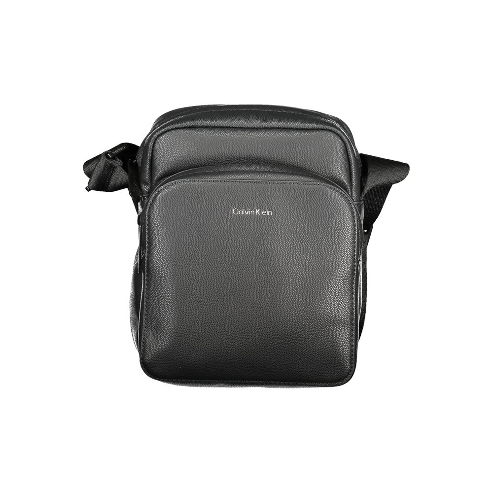 Calvin Klein Black Polyester Men Shoulder Bag with adjustable strap, exterior pocket, and zip closure.