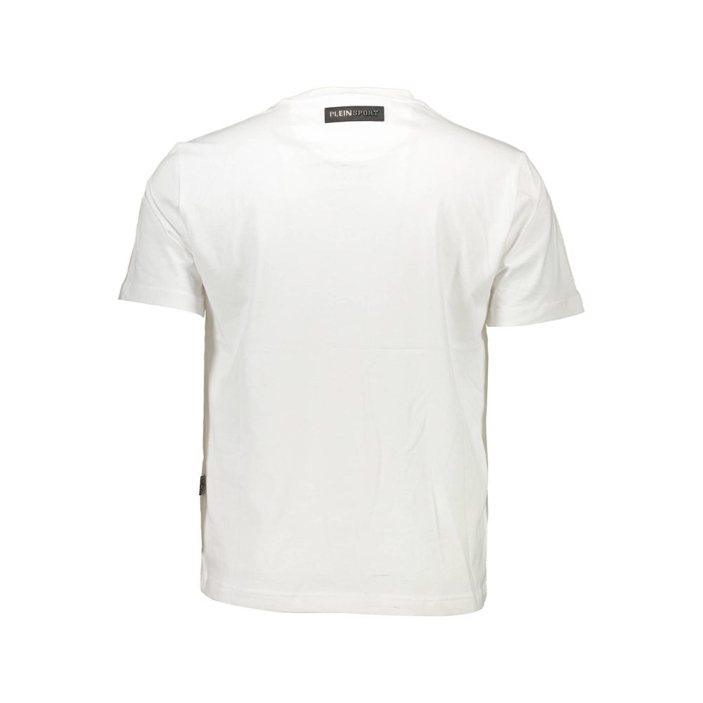 Back view of Plein Sport White Cotton Men T-Shirt featuring minimalistic design and premium cotton fabric.