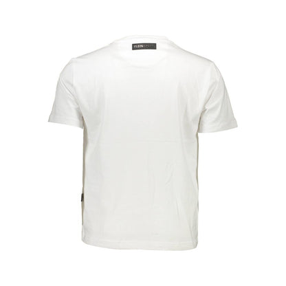 Back view of Plein Sport White Cotton Men T-Shirt featuring minimalistic design and premium cotton fabric.