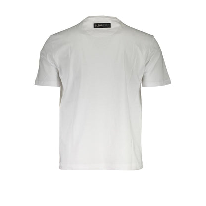 Plein Sport White Cotton Men T-Shirt with bold logo and short sleeves, perfect for trendsetters seeking comfort and style.