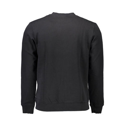 Back view of Napapijri Black Cotton Men Sweater showcasing long sleeves and crew neck design.