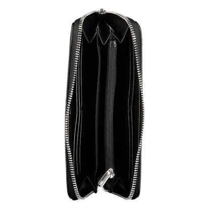 Interior view of Tommy Hilfiger Black Polyethylene Women Wallet with 5 compartments and zip closure.