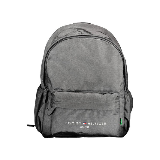 Tommy Hilfiger Black Polyester Men Backpack with adjustable shoulder straps and eco-friendly material for modern urban style.