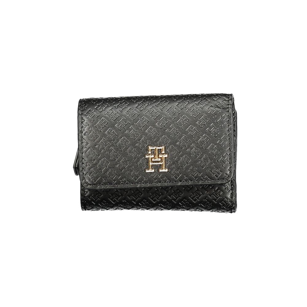 Tommy Hilfiger Black Polyethylene Women Wallet with elegant monogram design and secure closures for stylish and practical use.
