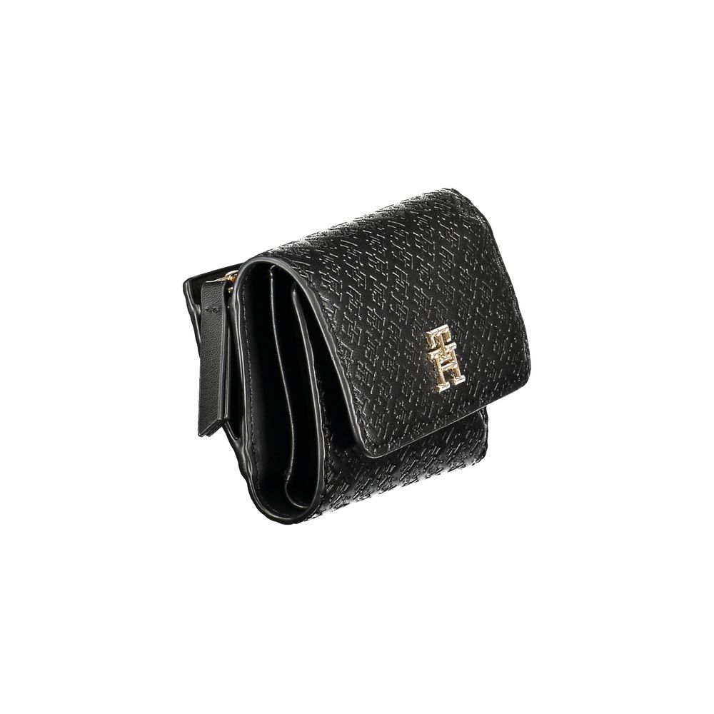 Tommy Hilfiger Black Polyethylene Women Wallet with dual card compartments and secure coin purse, designer style with zip and snap closure.