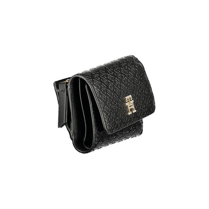 Tommy Hilfiger Black Polyethylene Women Wallet with dual card compartments and secure coin purse, designer style with zip and snap closure.