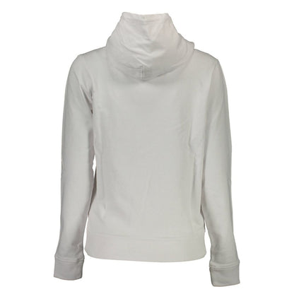 Back view of Tommy Hilfiger White Cotton Women Sweater, showcasing hoodie design in comfortable casual style, made in Turkey.