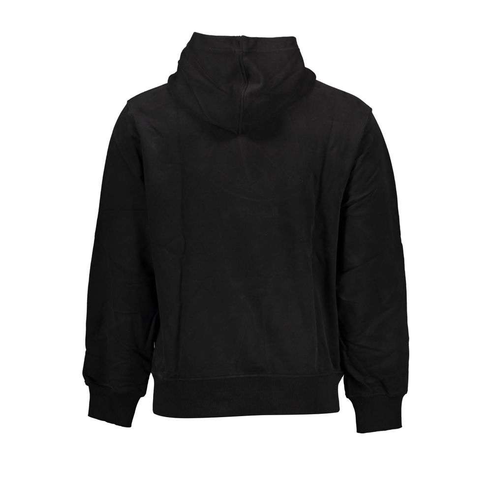 Back view of Calvin Klein Black Cotton Men Sweater featuring a sleek design with a hoodie.