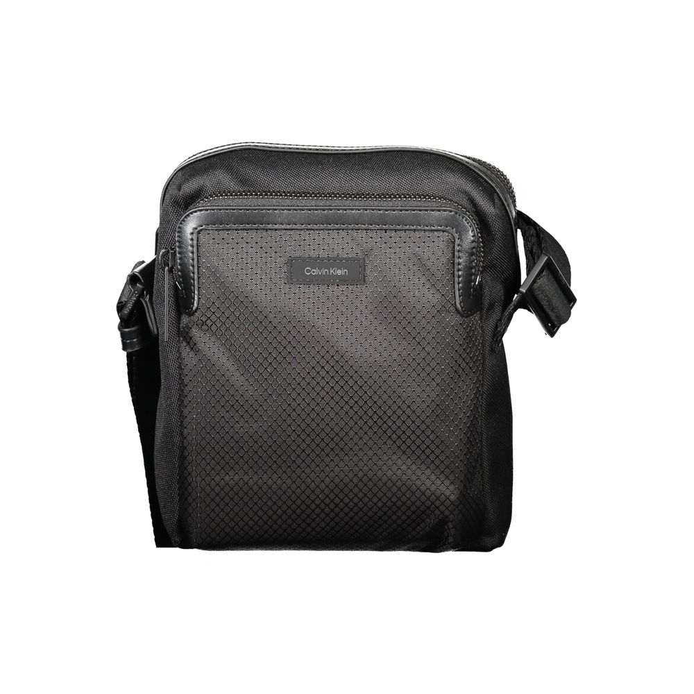 Calvin Klein Black Polyester Men Shoulder Bag with adjustable strap, minimalist design, and durable zip closure.
