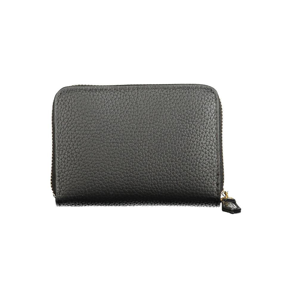 Mario Valentino Black Polyethylene Wallet with zip closure, 6 compartments, coin purse, double card spaces, logo visible
