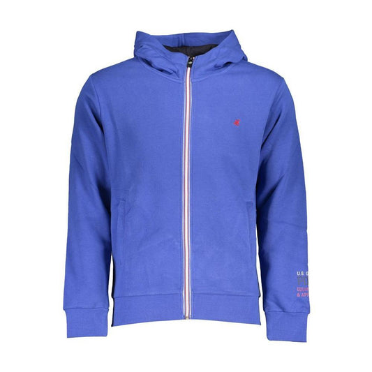 U.S. Grand Polo Chic Blue Hooded Fleece Sweatshirt with Embroidery