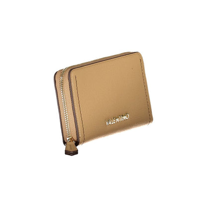 Mario Valentino Beige Polyethylene Women Wallet with zipper and Valentino logo, featuring stylish design and multiple compartments for cards.