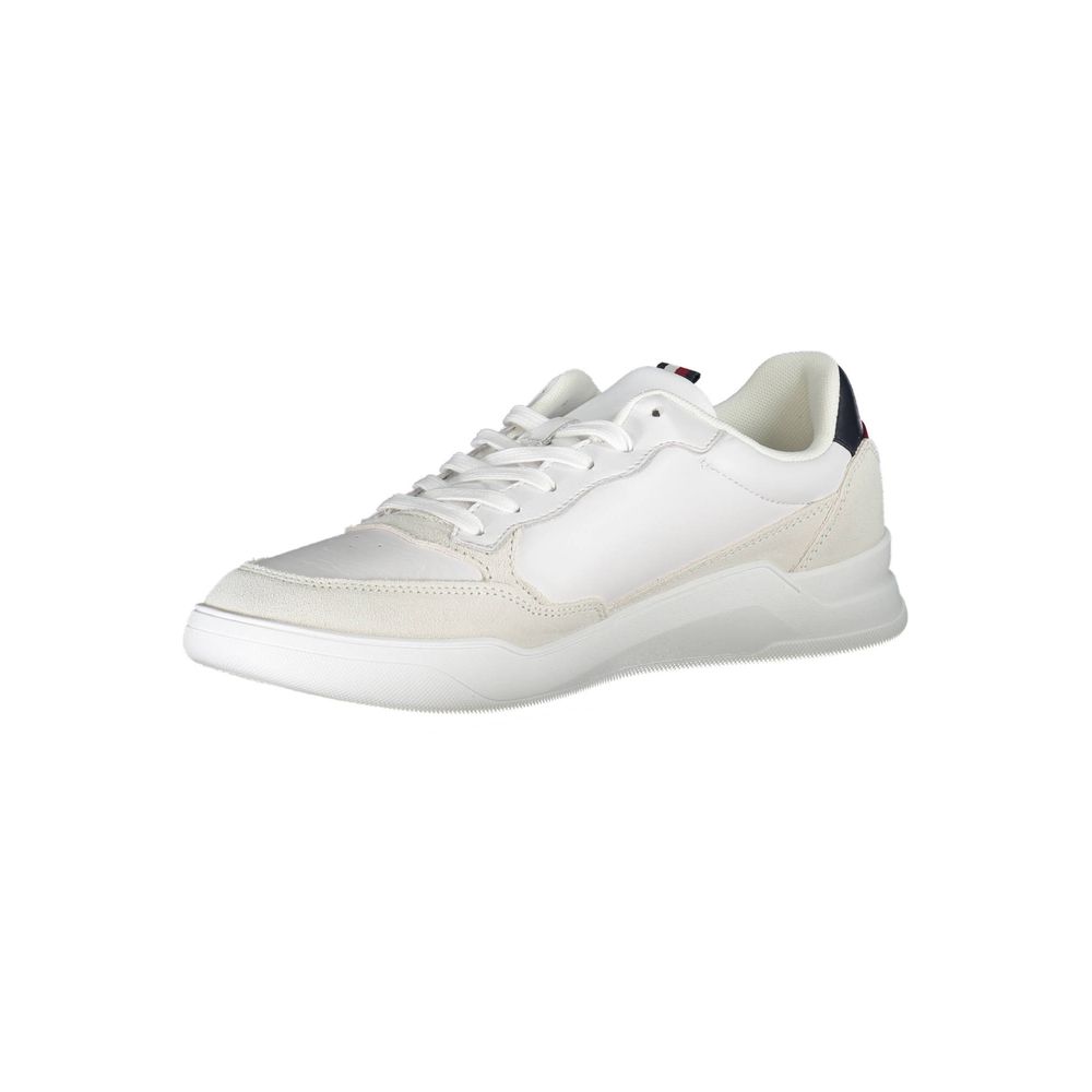 Tommy Hilfiger White Polyester Men Sneaker with recycled materials and sleek design, perfect for sustainable urban fashion.