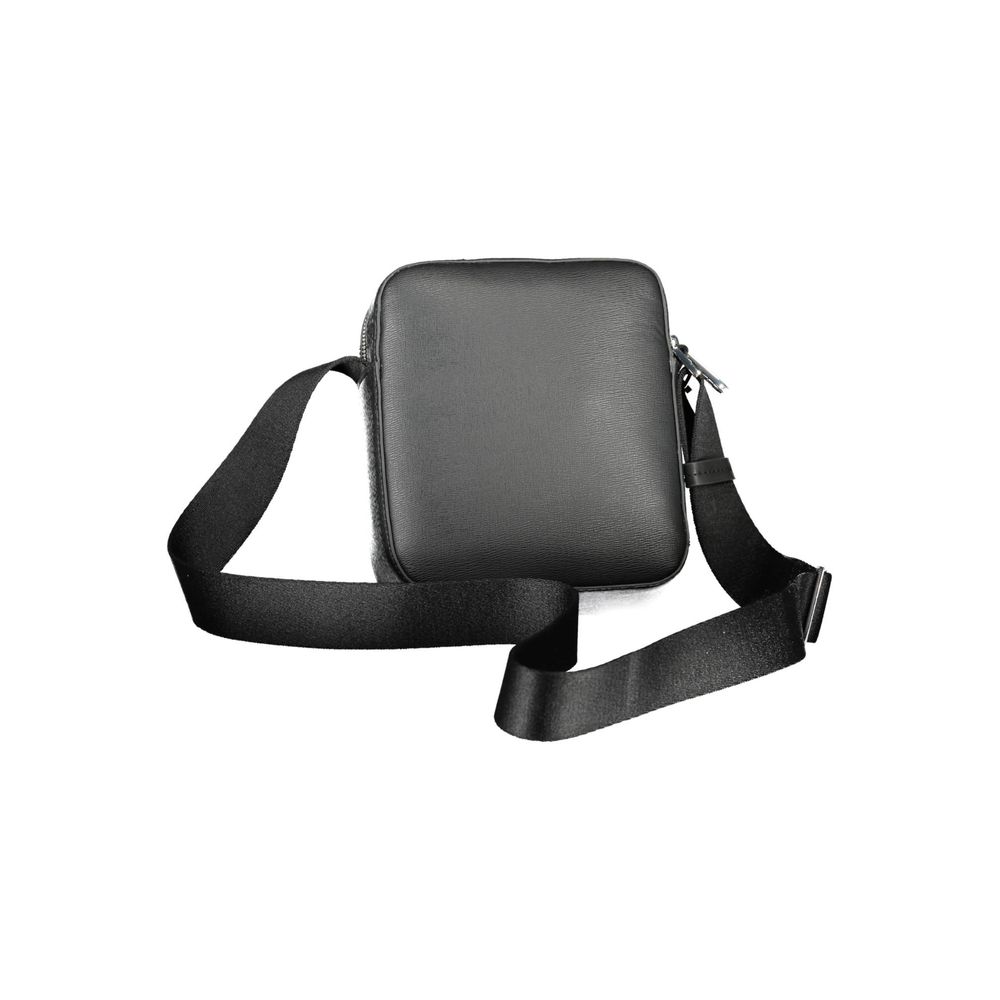Calvin Klein Black Polyester Men Shoulder Bag with adjustable strap and zip closure, made from 100% recycled materials for eco-conscious style.