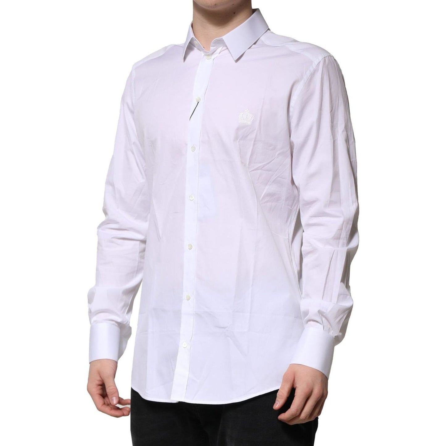 Dolce & Gabbana White Cotton GOLD Long Sleeves Formal Shirt