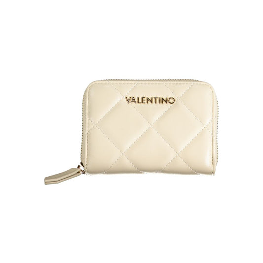 Mario Valentino Beige Polyethylene Wallet with zip closure, 6 compartments, coin purse, card spaces, contrasting details, and logo.