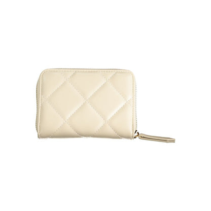 Mario Valentino Beige Polyethylene Wallet with 6 compartments, coin purse, card spaces, contrasting details, and zip closure.