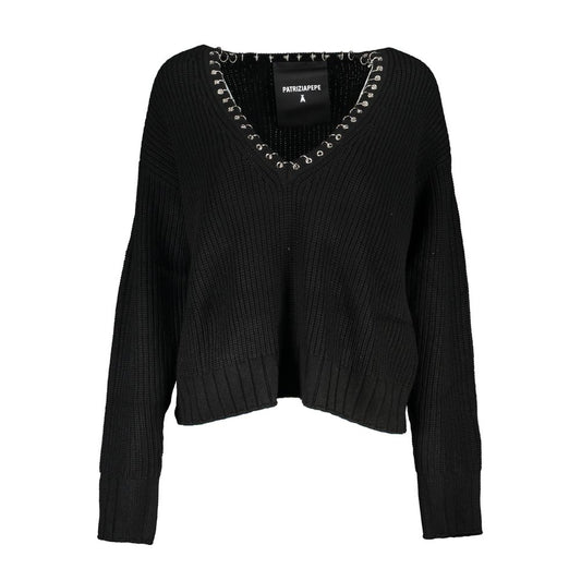 Patrizia Pepe Elegant Long Sleeved V-Neck Sweater with Chic Details PA-26477-XS