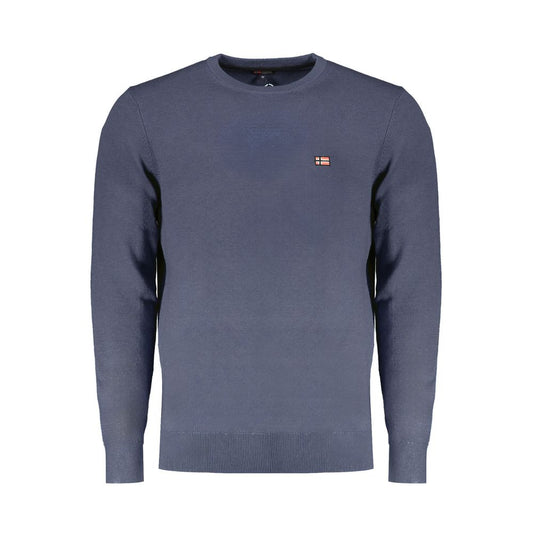 Norway 1963 Blue Wool Men Sweater with embroidery logo, long-sleeved luxury knitwear for warmth and comfort.