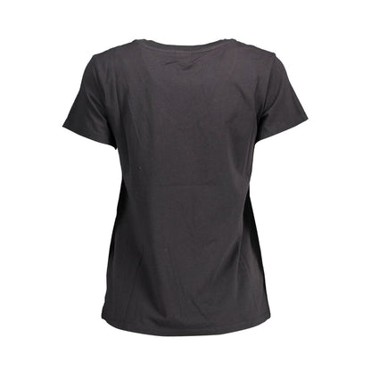 Back view of Levi's Black Cotton Women T-Shirt, short sleeves, V-neck, made from organic cotton, versatile black, chic and sustainable fashion.