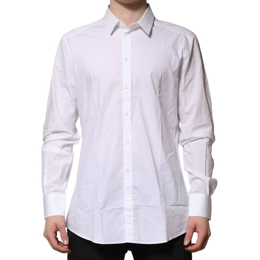Dolce & Gabbana White GOLD Cotton Men Dress Formal Shirt