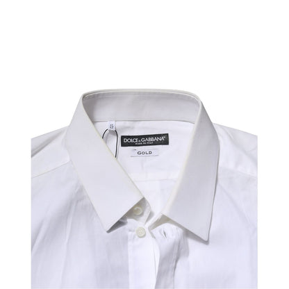 Dolce & Gabbana White GOLD Cotton Men Dress Formal Shirt